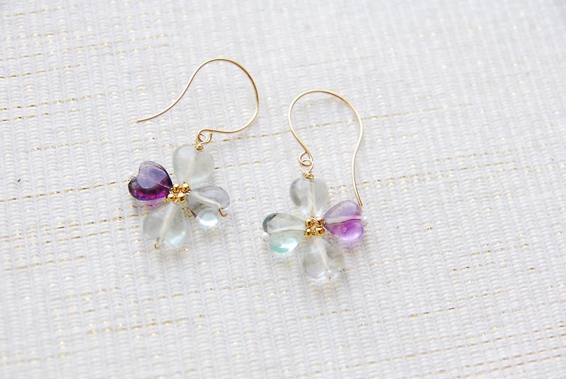 Fluorite flower earrings no.10 (14kgf) - Earrings & Clip-ons - Gemstone Purple