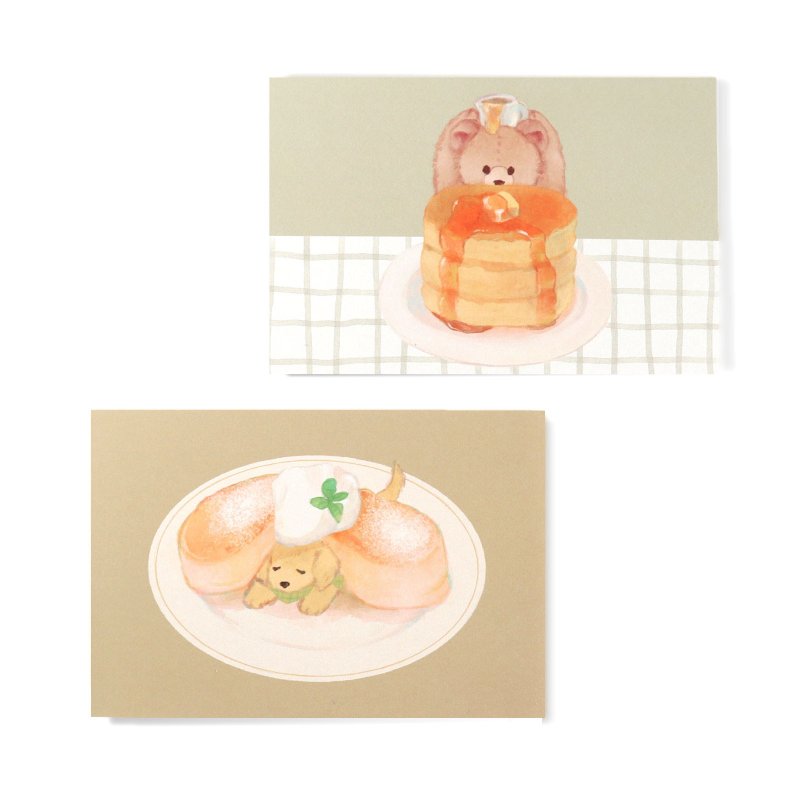 くまとこいぬとパンケーキのポストカードセット - 卡片/明信片 - 紙 