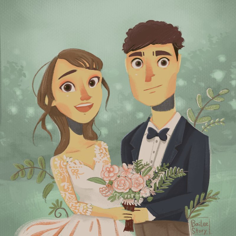 畫你們的婚紗照 喜帖 婚紗 禮物 人像 似顏繪  聖誕 交換 禮物 - 電子似顏繪/繪畫/插畫 - 其他材質 