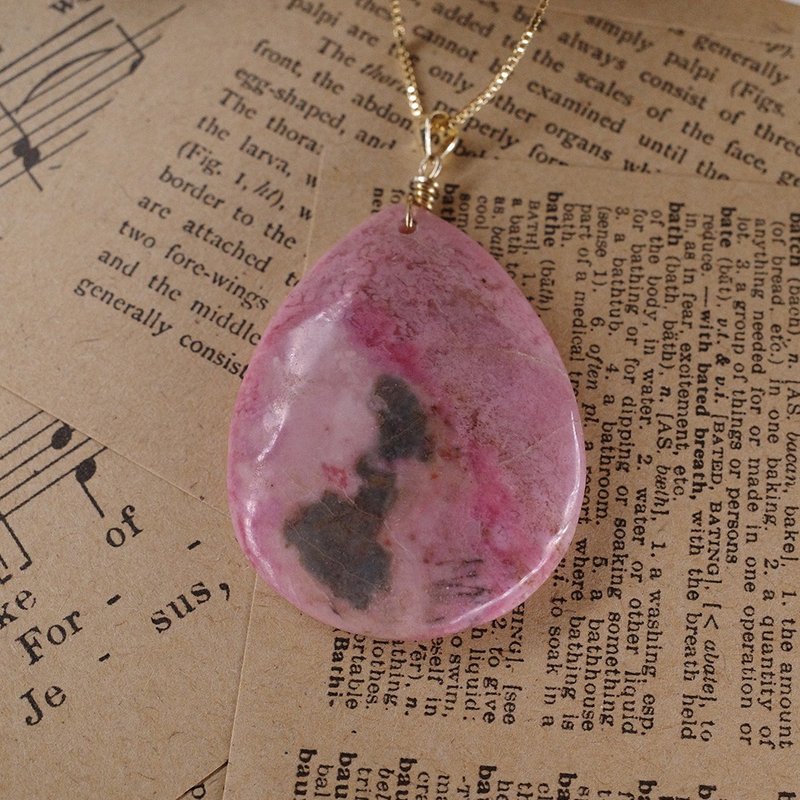 Rhodonite necklace 925 sterling silver gold plated necklace old piece - Necklaces - Gemstone Pink