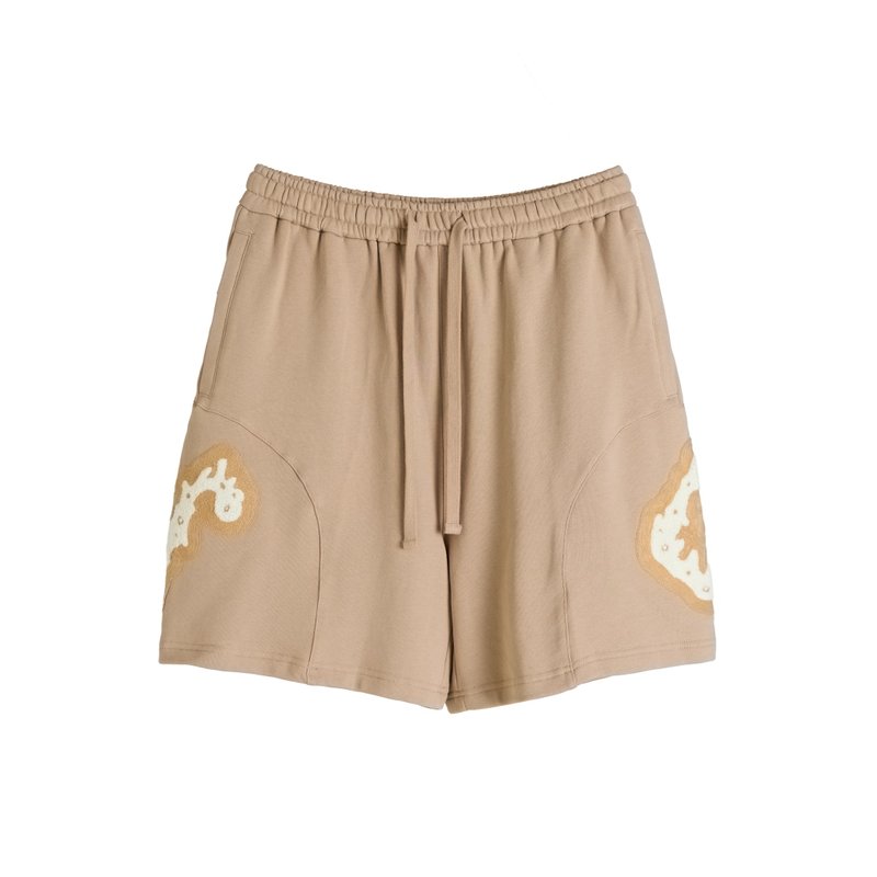 Embroidered Shorts - กางเกงขายาว - ผ้าฝ้าย/ผ้าลินิน สีกากี