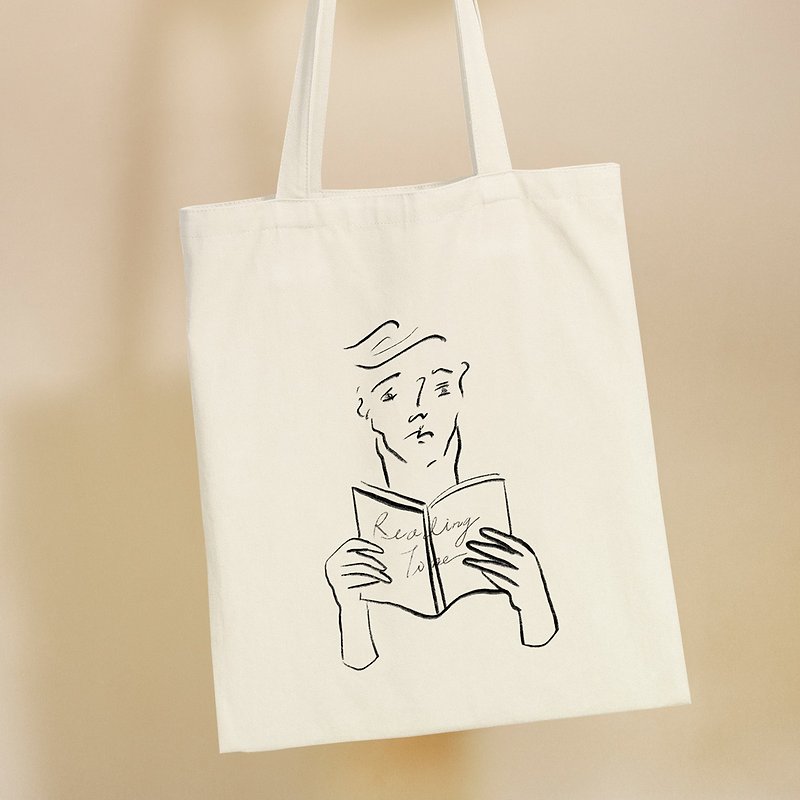Original illustration design tote bag - กระเป๋าถือ - ผ้าฝ้าย/ผ้าลินิน สีกากี