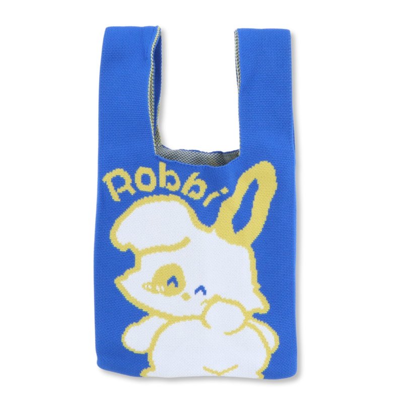 【Robbi family】Knit Hand Bag (Blue) - กระเป๋าถือ - ผ้าฝ้าย/ผ้าลินิน สีน้ำเงิน