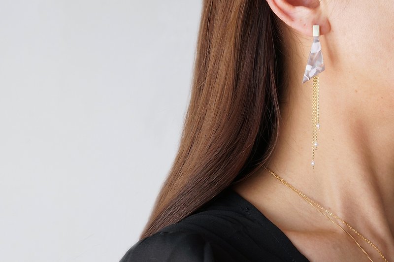 【Marble】2-Way Gold Stud Earrings,White Pearl-005- - ピアス・イヤリング - 宝石 ゴールド