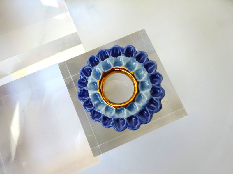 花のbroach    ダリア   青と水色 - 胸針 - 陶 藍色