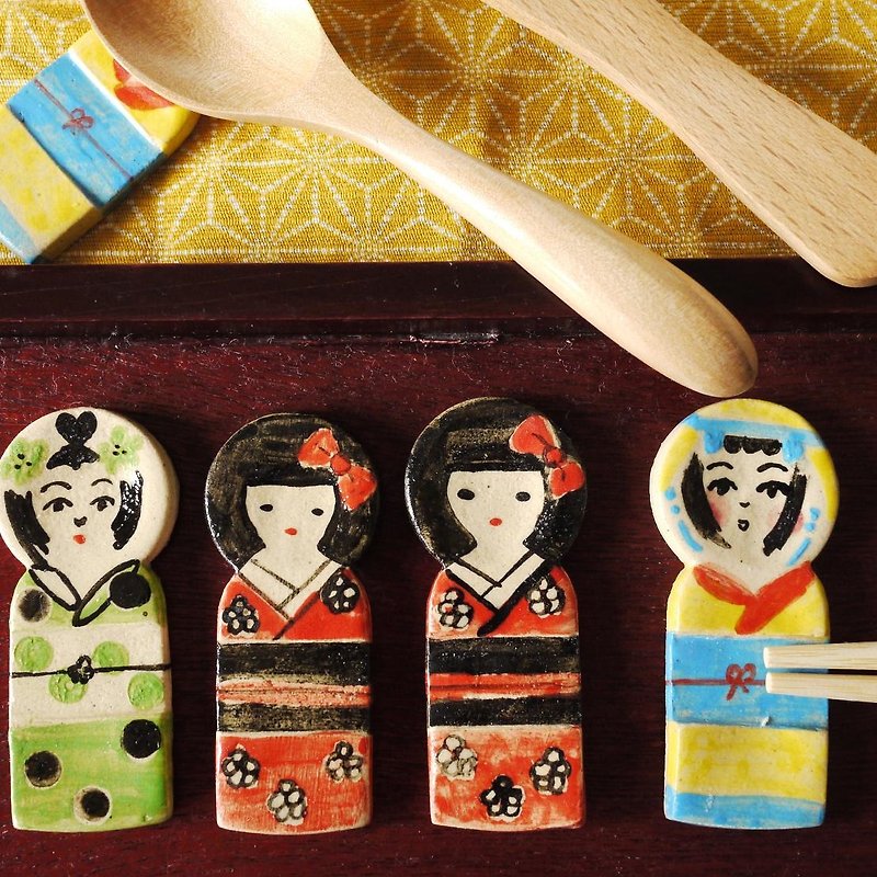 こけしの箸置き【赤】 - 筷子/筷子架 - 陶 紅色