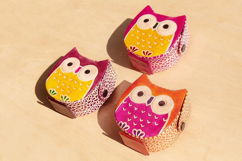 Exchanging gifts creative gifts handmade suede piggy banks / Hand-painted style leather purse / leather packet - Owl (Pink remaining) - กระปุกออมสิน - หนังแท้ หลากหลายสี