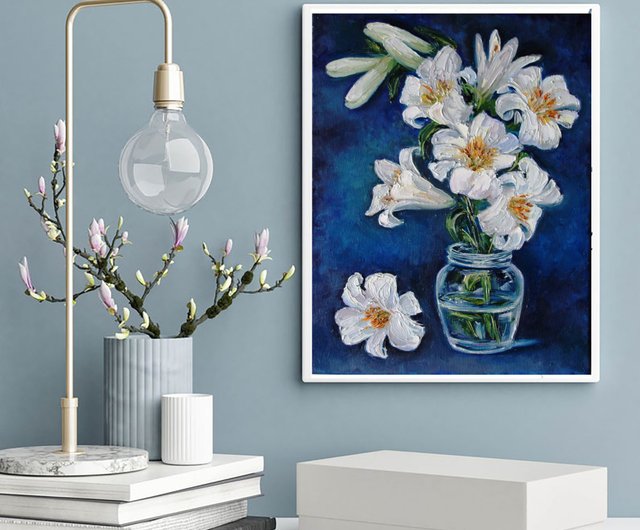 絵画 インテリア　絵　額付(白）油絵　uF6-064204　花（ゆり） 絵画 インテリア 絵 額付(黒）油絵 uF6-064204 花（ゆり） 絵画
