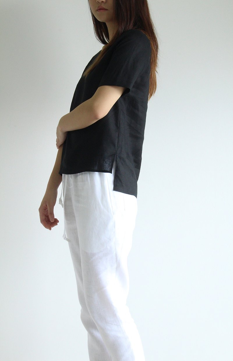 made to order linen blouse / clothing / casual / top / women /natural top E 38T - 女裝 上衣 - 亞麻 黑色
