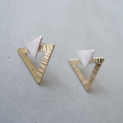拾物金工 幾何 三角形 雙金屬耳環