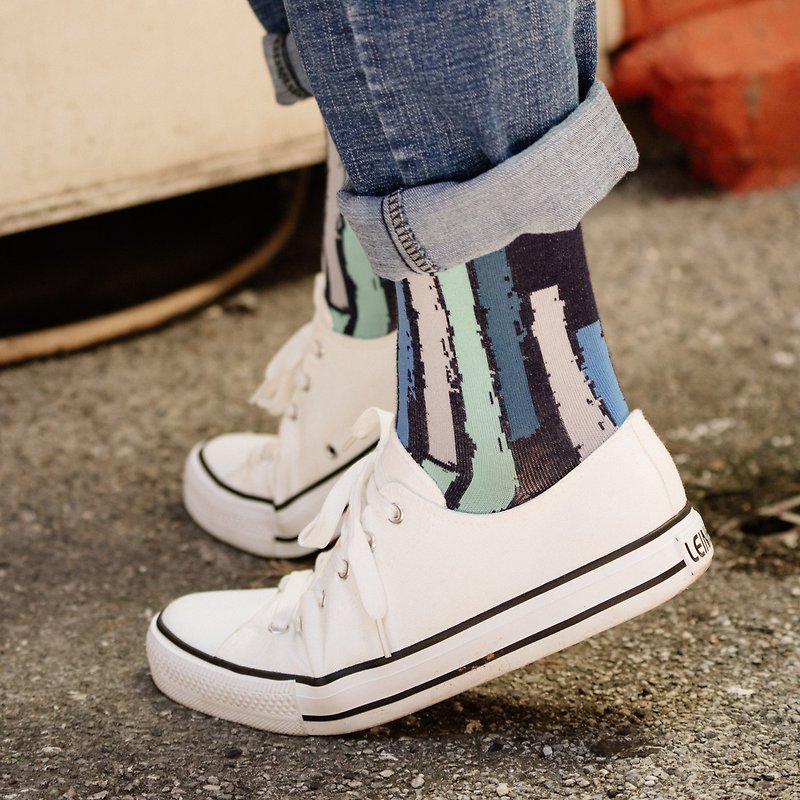 One Stroke/Dark Blue (M, L) - MIT Design Socks - ถุงเท้า - ผ้าฝ้าย/ผ้าลินิน สีน้ำเงิน