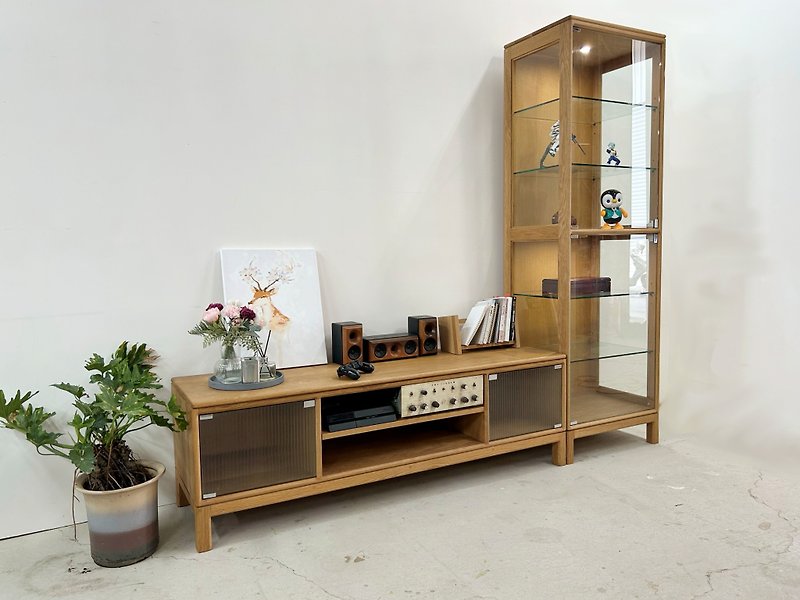 TV Cabinet | Glass Audio Cabinet [MORE] | Solid Wood Furniture | Customized - โต๊ะวางทีวี - ไม้ สีนำ้ตาล