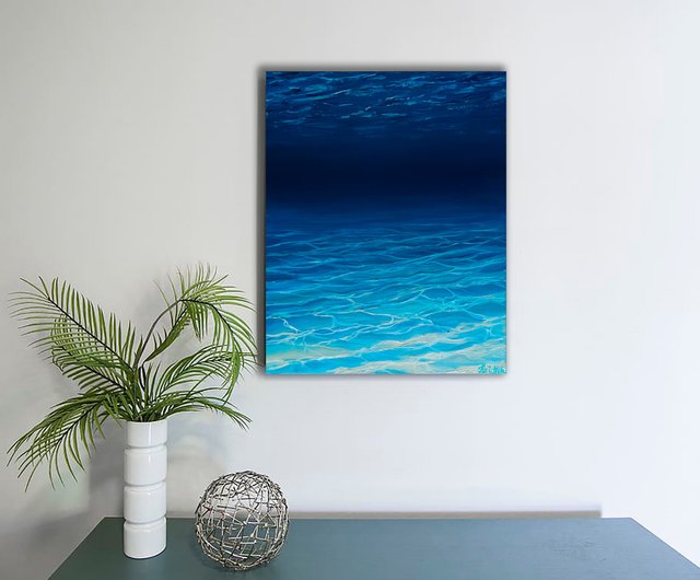 水中絵画 深海 キャンバス 油絵 海景 オリジナルアート - ショップ