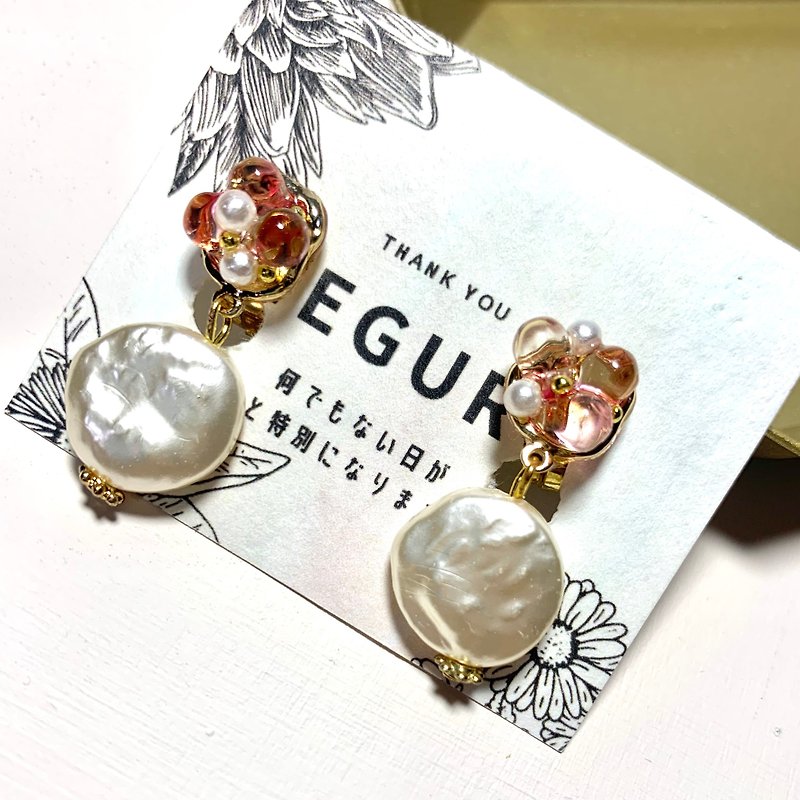 Resin Earrings & Clip-ons Pink - 【earring】Czech beads and coin pearls