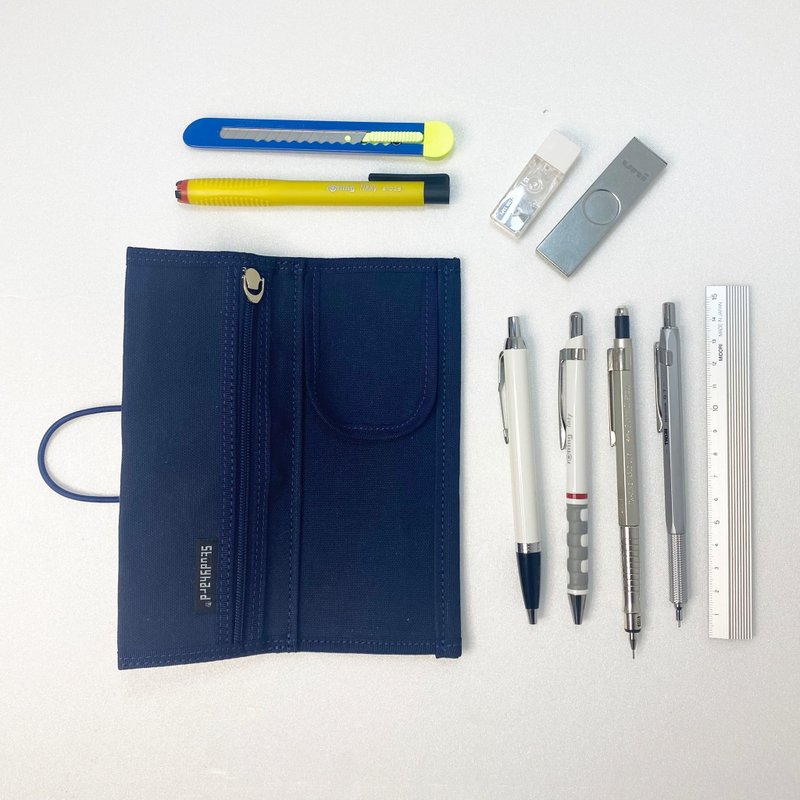 Bi-fold pen case, minimal compact size - Pencil Cases - Cotton & Hemp Blue