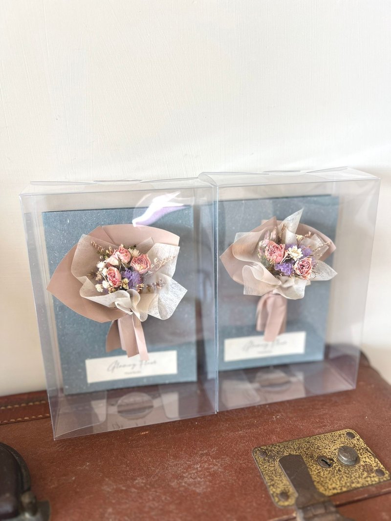 迷你乾燥花束心意卡・霧粉淺藍 - 卡片/明信片 - 植物．花 