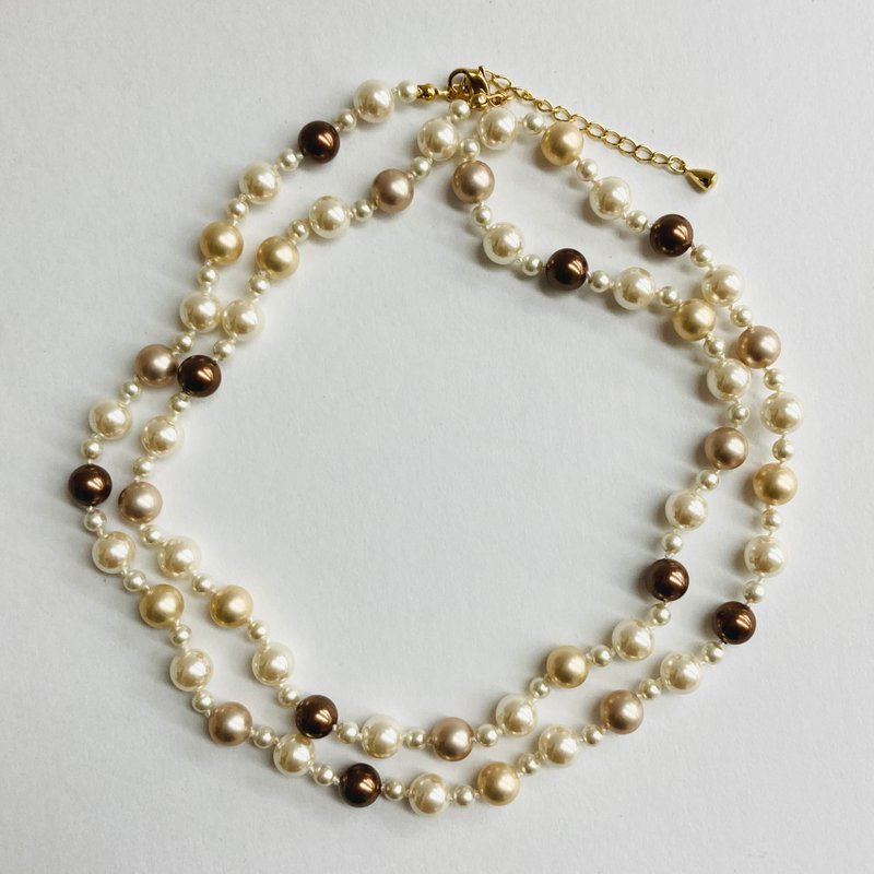 Glass pearl all knot opera necklace/4x8mm approx. 80cm+5cm/ Brown x cream mix/G/made in Japan - สร้อยคอ - แก้ว สีนำ้ตาล