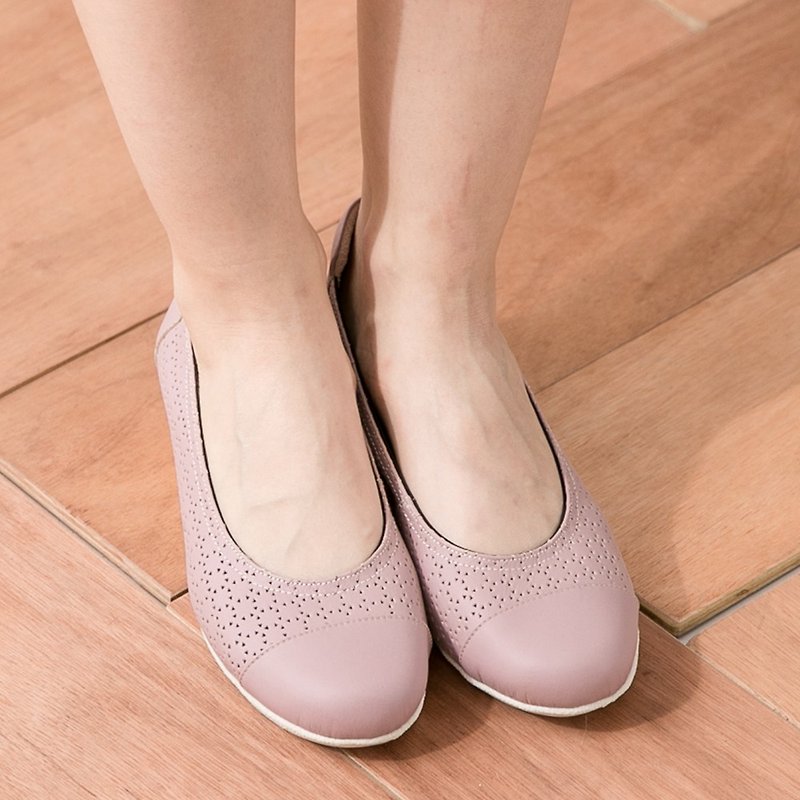 Maffeo wedge shoes casual shoes hollow embossed US imports cowhide thick shoes (215 sleep beauty powder) - Mary Jane Shoes & Ballet Shoes - Genuine Leather Pink