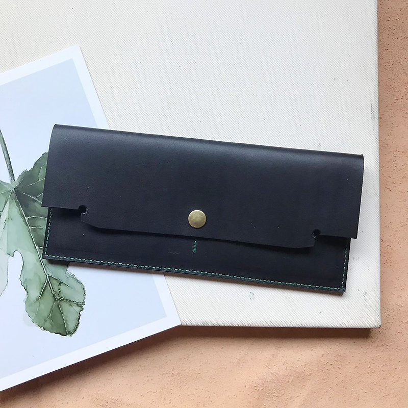 Master style long clip _ ultra-thin minimalist 4 card layer _ double banknote layer (can hold change) _ black - Wallets - Genuine Leather Black