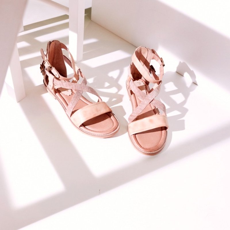 Daily small vintage! Beige - Q double leather fight zipper sandals [Major Pleasure] all leather handmade - Women's Casual Shoes - Genuine Leather Khaki