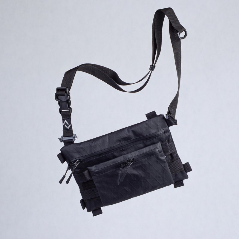 Shoulder bag Black messenger bag Bike commuter bag Crossbody bag with wallet - 側背包/斜背包 - 其他材質 黑色