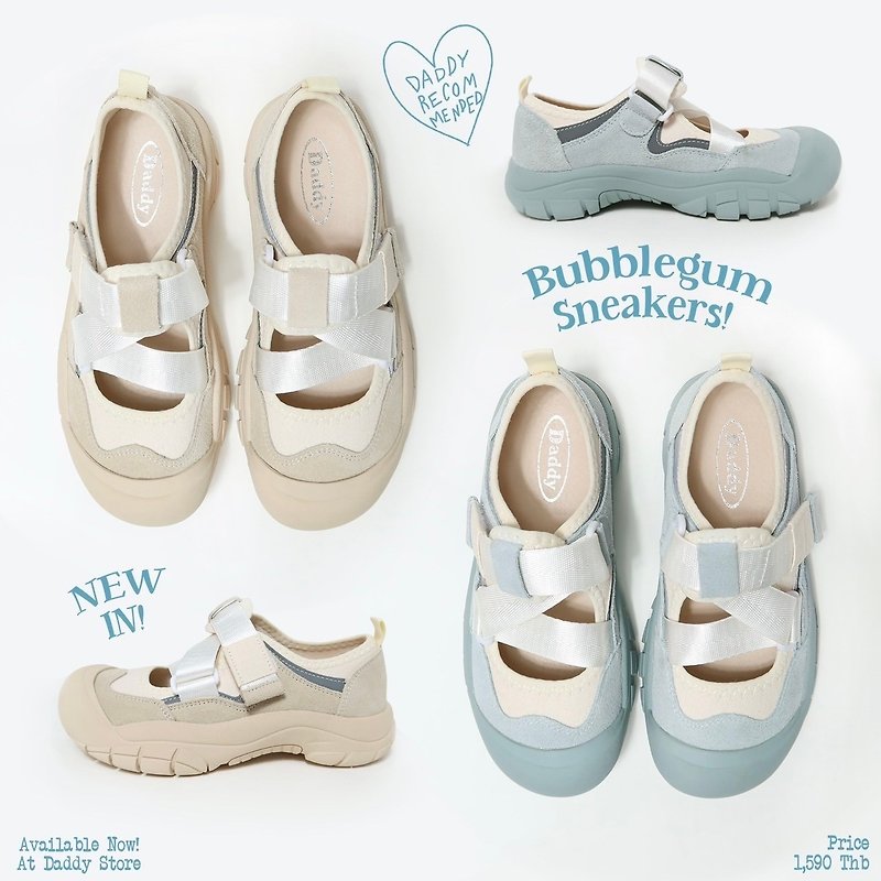 DADDY | Bubblegum Shoes รองเท้าผ้าใบ สี Cream และ Mint สุดน่ารัก - รองเท้าวิ่งผู้หญิง - วัสดุอื่นๆ 