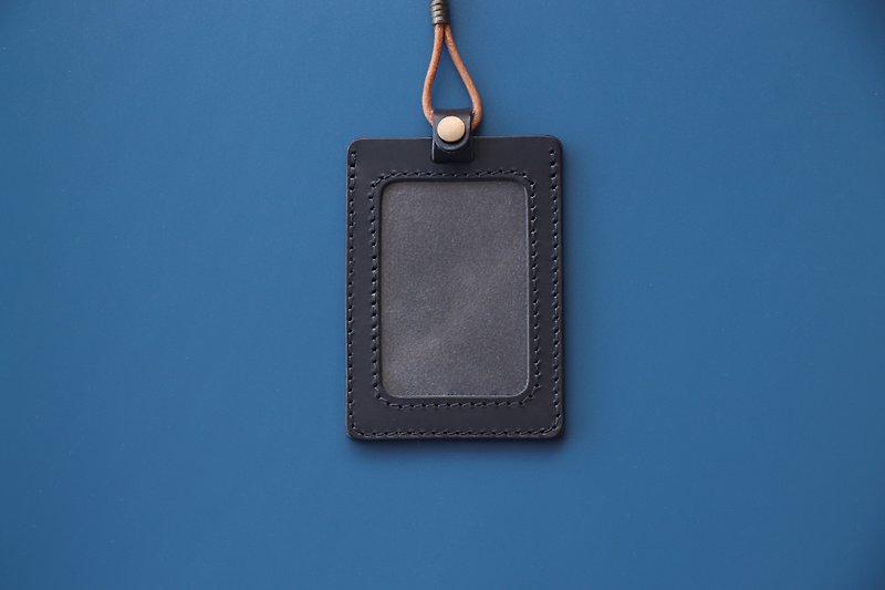 [Integrated into the new product page] Black Straight | Double Vegetable Tanned Leather Identification Card Holder | GOGORO Card Holder - ที่ใส่บัตรคล้องคอ - หนังแท้ สีดำ