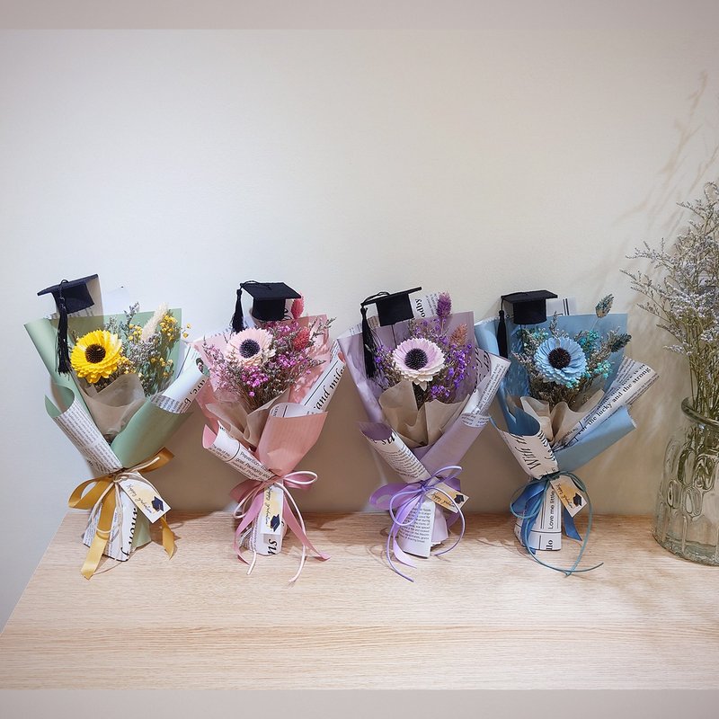 約定向日葵畢業花束小款 /畢業花束/永生花/乾燥花束/太陽花 - 乾花/永生花 - 植物．花 黃色