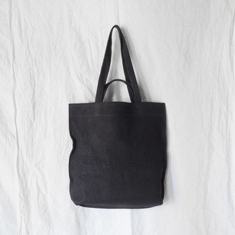 Double handle leather tote（Nero）/kangaroo leather/unisex/T077 - Handbags & Totes - Genuine Leather 