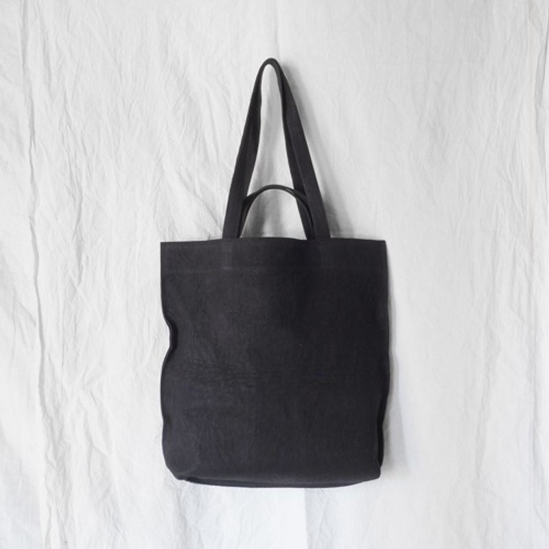 Double handle leather tote（Nero）/カンガルー革/ユニセックス/T077 - 手袋/手提袋 - 真皮 