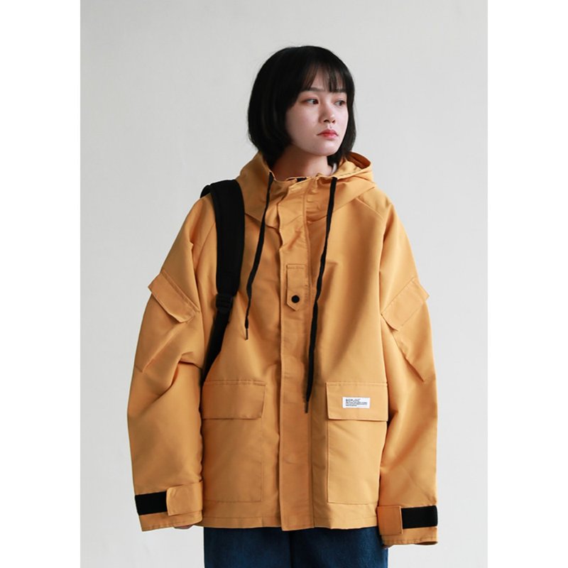 Yellow 3 colors into the light outdoor Japanese casual tooling loose hooded jacket jacket unisex men and women M-2XL - Women's Casual & Functional Jackets - Other Man-Made Fibers Yellow