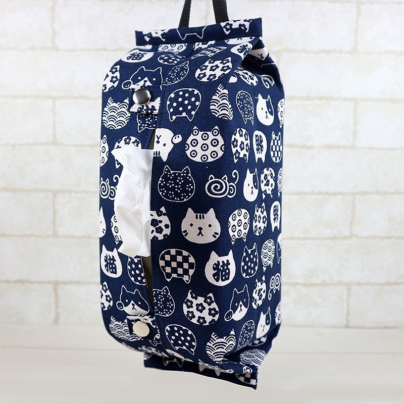 Hanging Toilet Paper Cover - Cat Face (Blue) - ของวางตกแต่ง - ผ้าฝ้าย/ผ้าลินิน สีน้ำเงิน