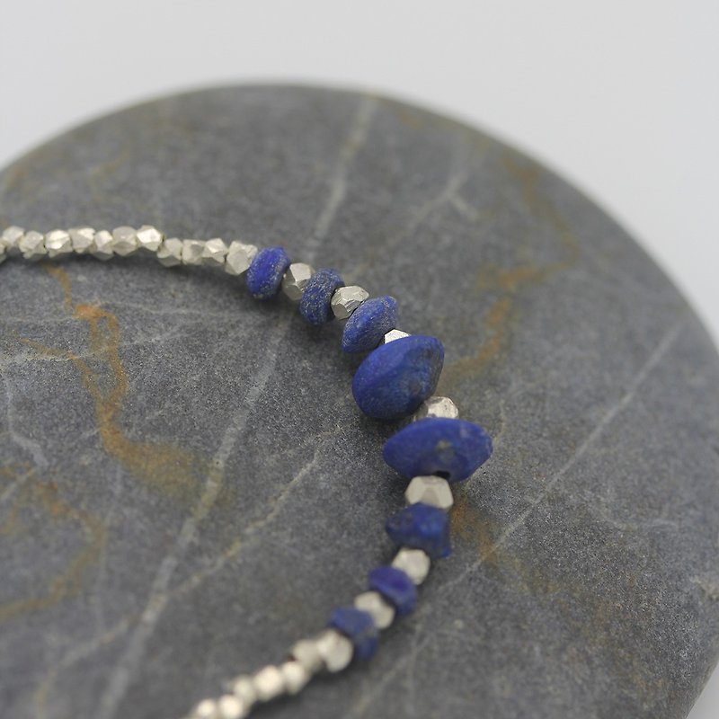 Lapis Lazuli and silver faceted cube beads bracelet (B0072) - Bracelets - Silver 