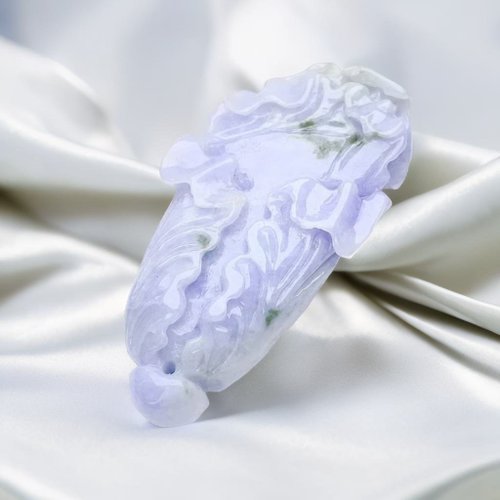瓔珞珠寶盒 E.L.Jewelry Box 紫羅蘭飄綠花巧雕白菜項鍊 | 天然緬甸玉A貨翡翠 | 送禮
