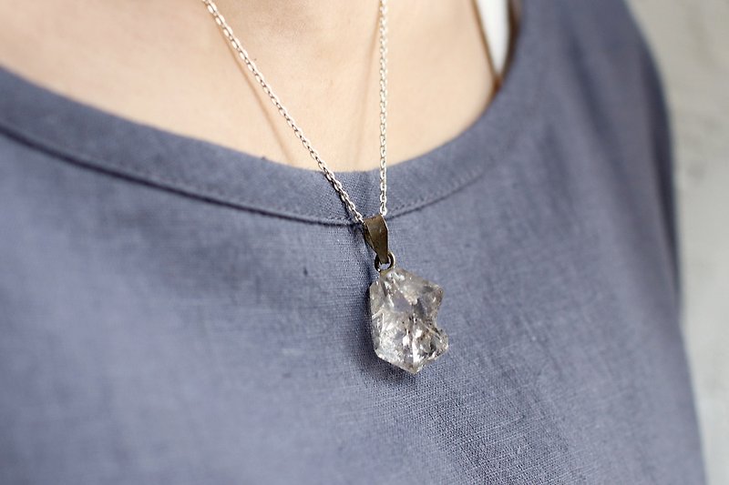 OMAKE Hikimen Crystal Silver Necklace - Necklaces - Gemstone Transparent