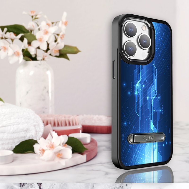 iPhone 15 14系列軍規防摔鋁合金鏡頭框立架手機殼-科技-量子傳輸 - 手機殼/手機套 - 其他材質 多色