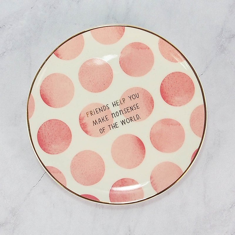 友人のサークルのカラープレートを助けるために知恵のかなり機知に富んだ優しい言葉 - 小皿 - 陶器 ピンク