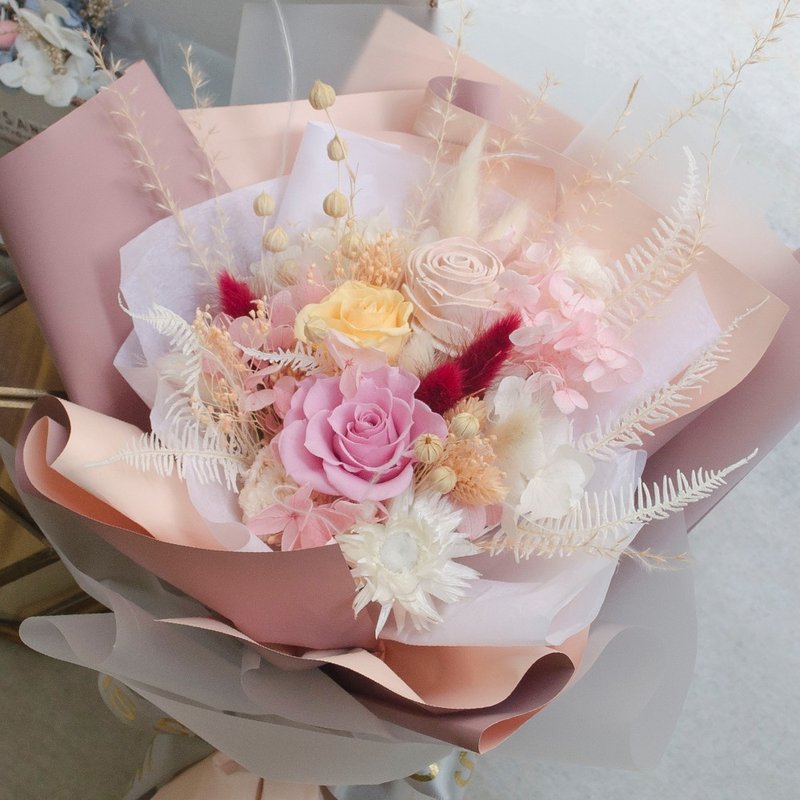 永生花不凋玫瑰花束【粉色蜜糖】情人節 / 畢業花束 / 生日花束 - 乾燥花/永生花 - 植物．花 