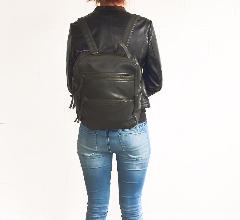 Enigma-BP Korean All-Sheepskin Multi-Zip Backpack - Backpacks - Genuine Leather Multicolor