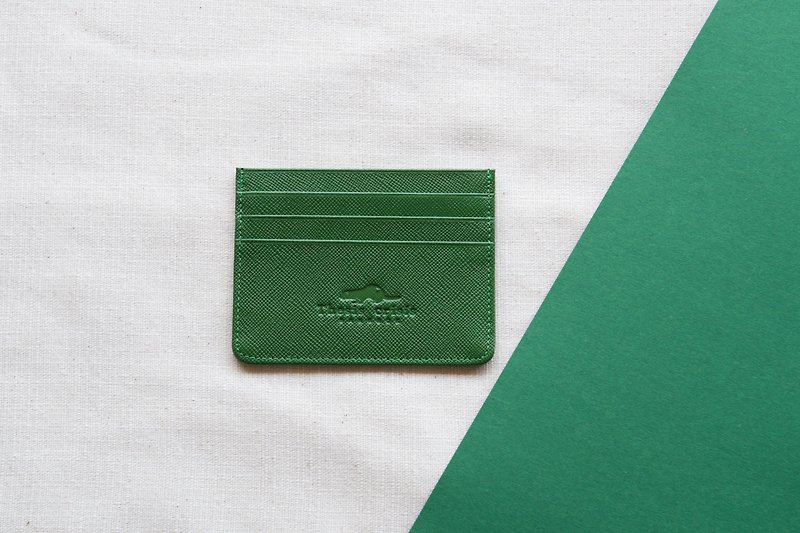 H - LEATHER CARD HOLDER/WALLET-GREEN - กระเป๋าสตางค์ - หนังแท้ สีเขียว
