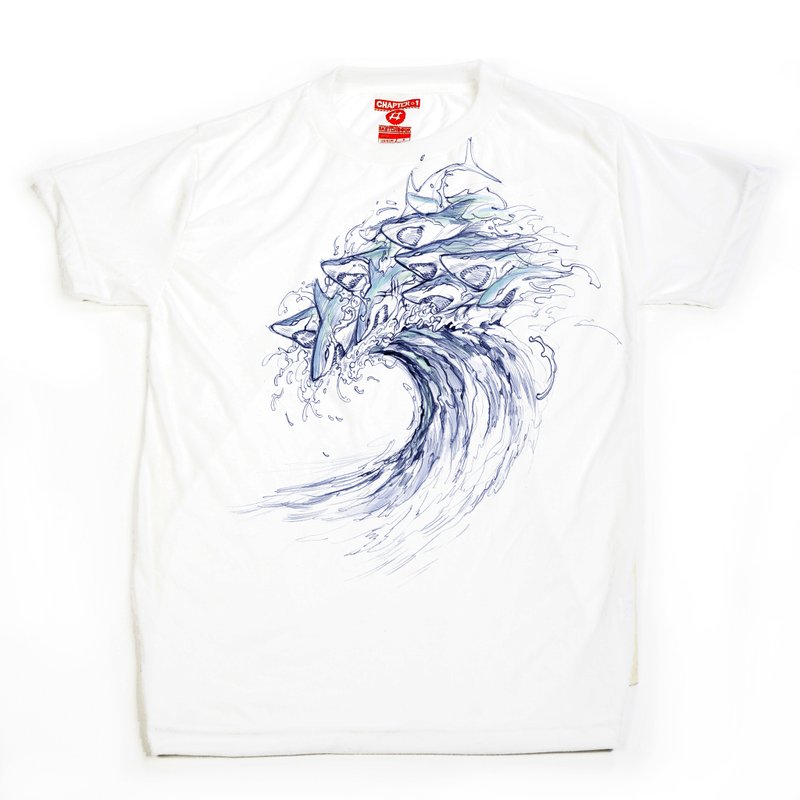 Shark wave unisex men woman cotton mix Chapter One T-shirt - 男 T 恤 - 棉．麻 白色