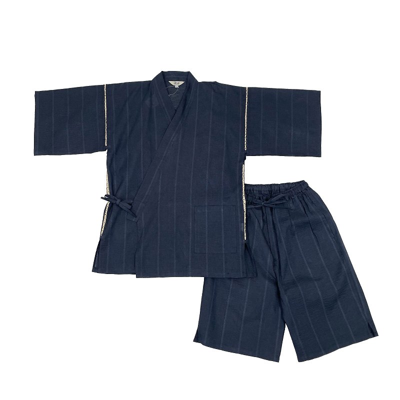 日本 和服 男士 綿麻 甚平 休閒服 睡衣 成套組 M L LL wn10 - 居家服/睡衣 - 棉．麻 藍色
