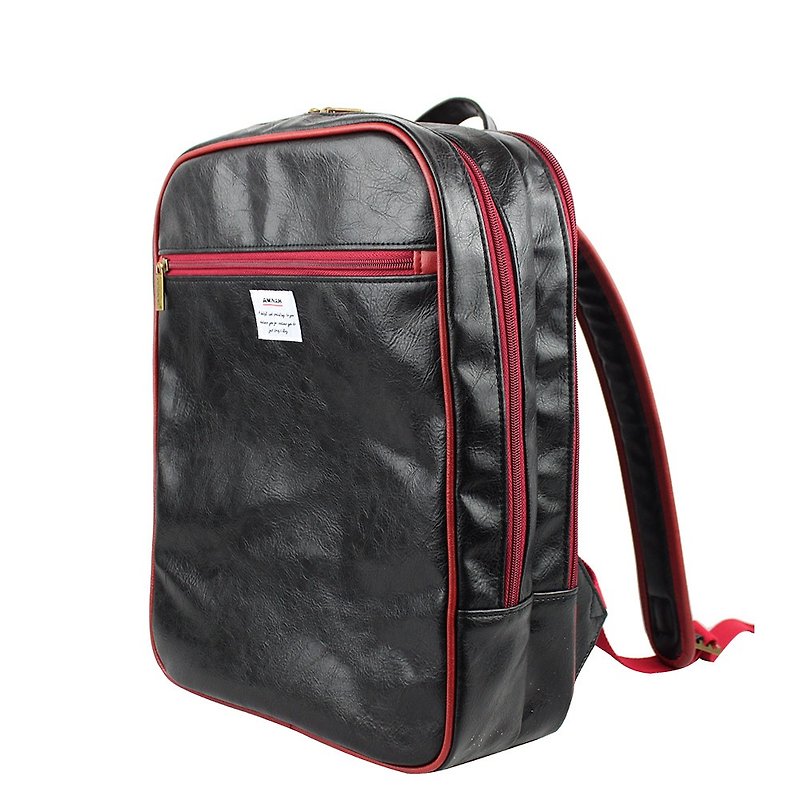 AMINAH-Black regular backpack【am-0292】 - กระเป๋าเป้สะพายหลัง - หนังเทียม สีดำ