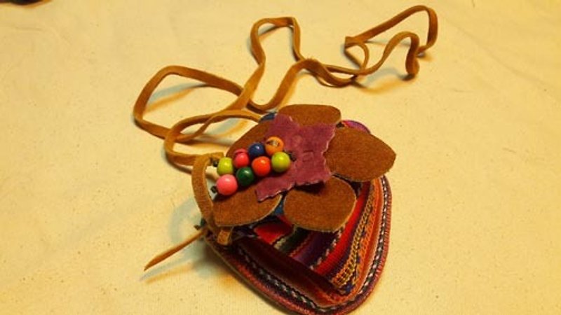 Peruvian texture + leather leather personalized beam side back / chest small bag-coffee flower - กระเป๋าแมสเซนเจอร์ - กระดาษ หลากหลายสี