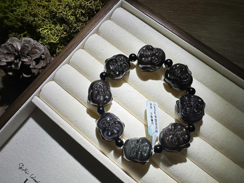 彩虹眼黑曜石 彌勒佛小佛手串 - 項鍊 - 水晶 