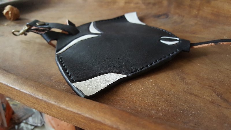 Cute ghost manta ray access control card / leisure card set-birthday lover gift - Keychains - Genuine Leather Black