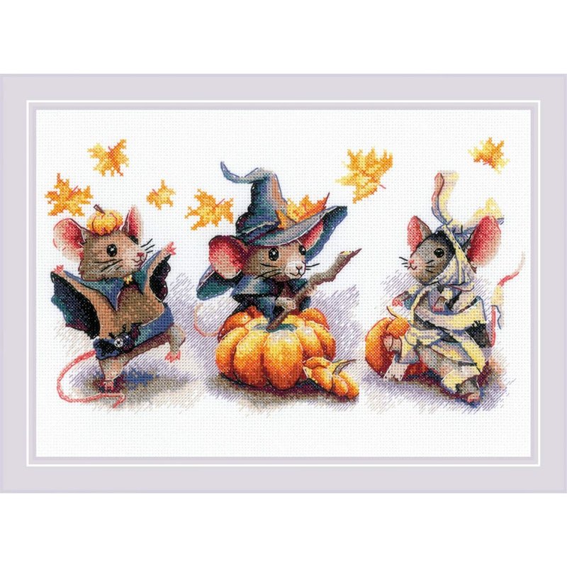 2241 - RIOLIS Cross Stitch Material Pack - Three Mice - Knitting, Embroidery, Felted Wool & Sewing - Other Materials 