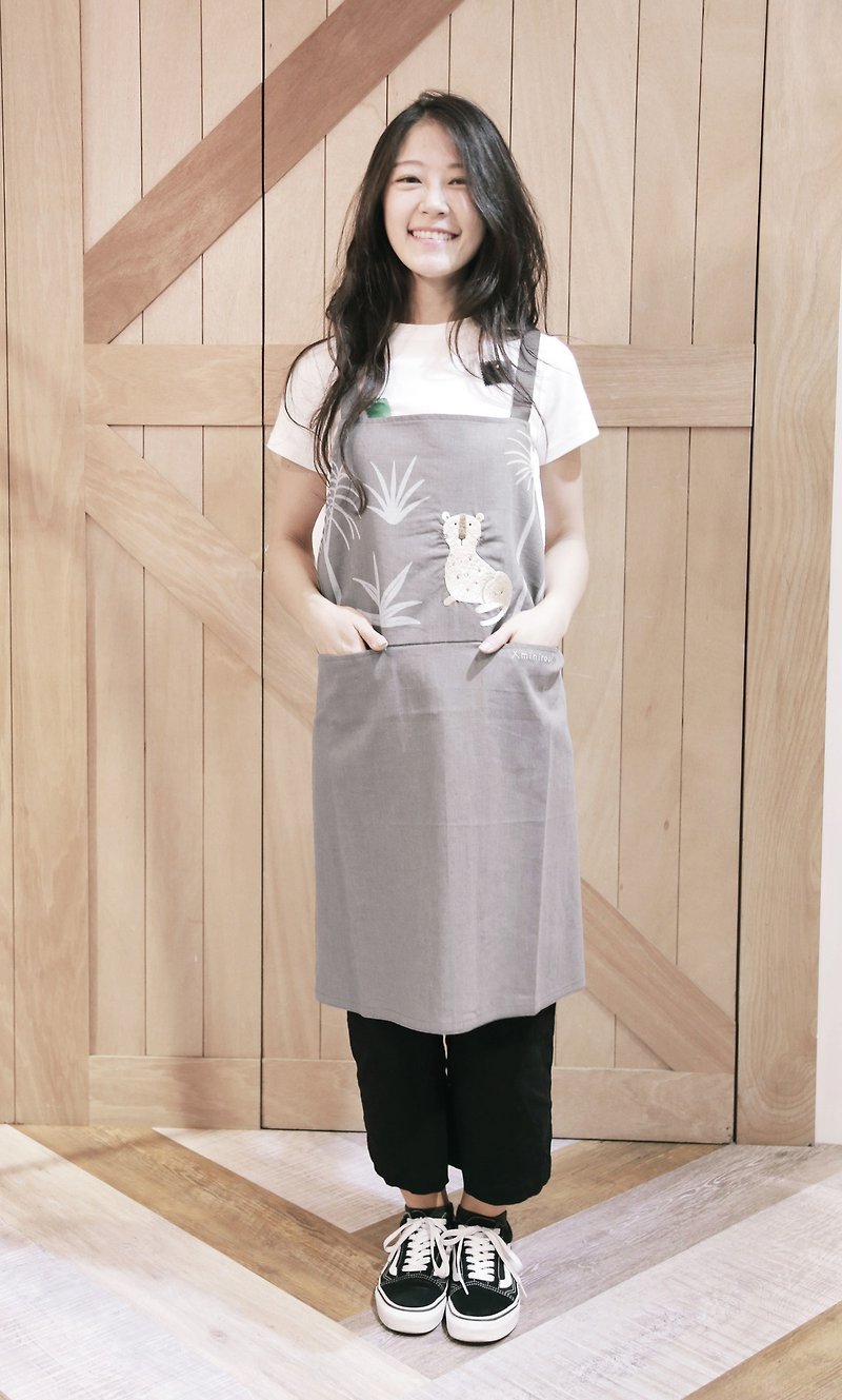 Taiwan Clouded Embroidery Apron - Grey - Aprons - Cotton & Hemp Gray