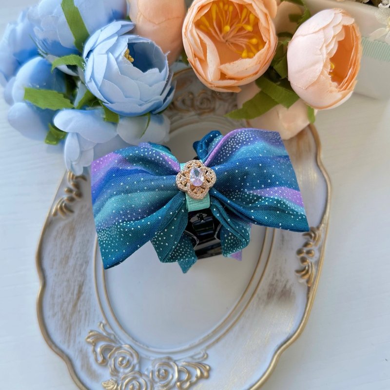 American brand cotton bow small grabber hairpin shark clip hair accessories-Serenity Sea - เครื่องประดับผม - ผ้าฝ้าย/ผ้าลินิน สีเขียว