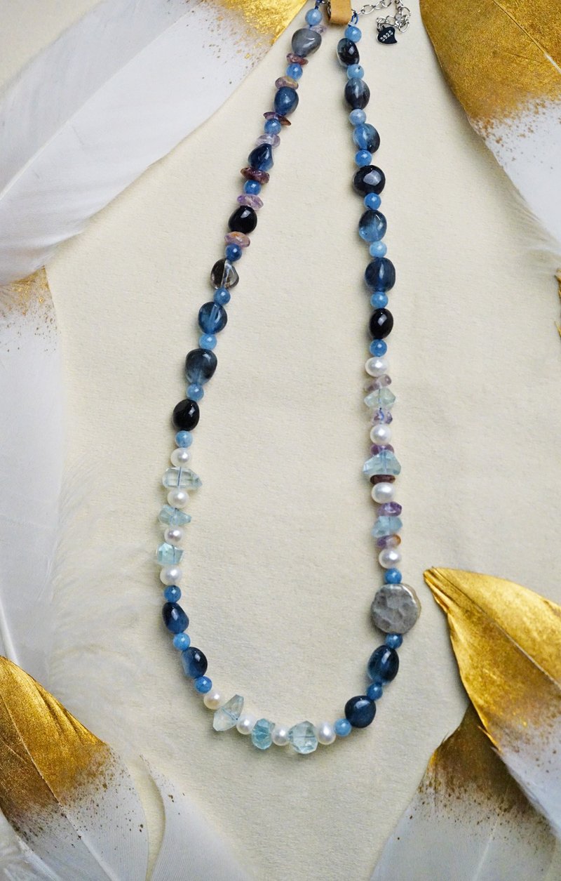 設計款純手工製作海藍寶純銀毛衣鏈 可調節長短 - 項鍊 - 寶石 多色